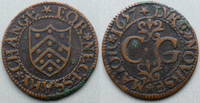 Gloucester, city issue Luke Nourse Mayor 1657 farthing N1652 Gloucester, city issue Luke Nourse Mayor 1657 farthing N1652